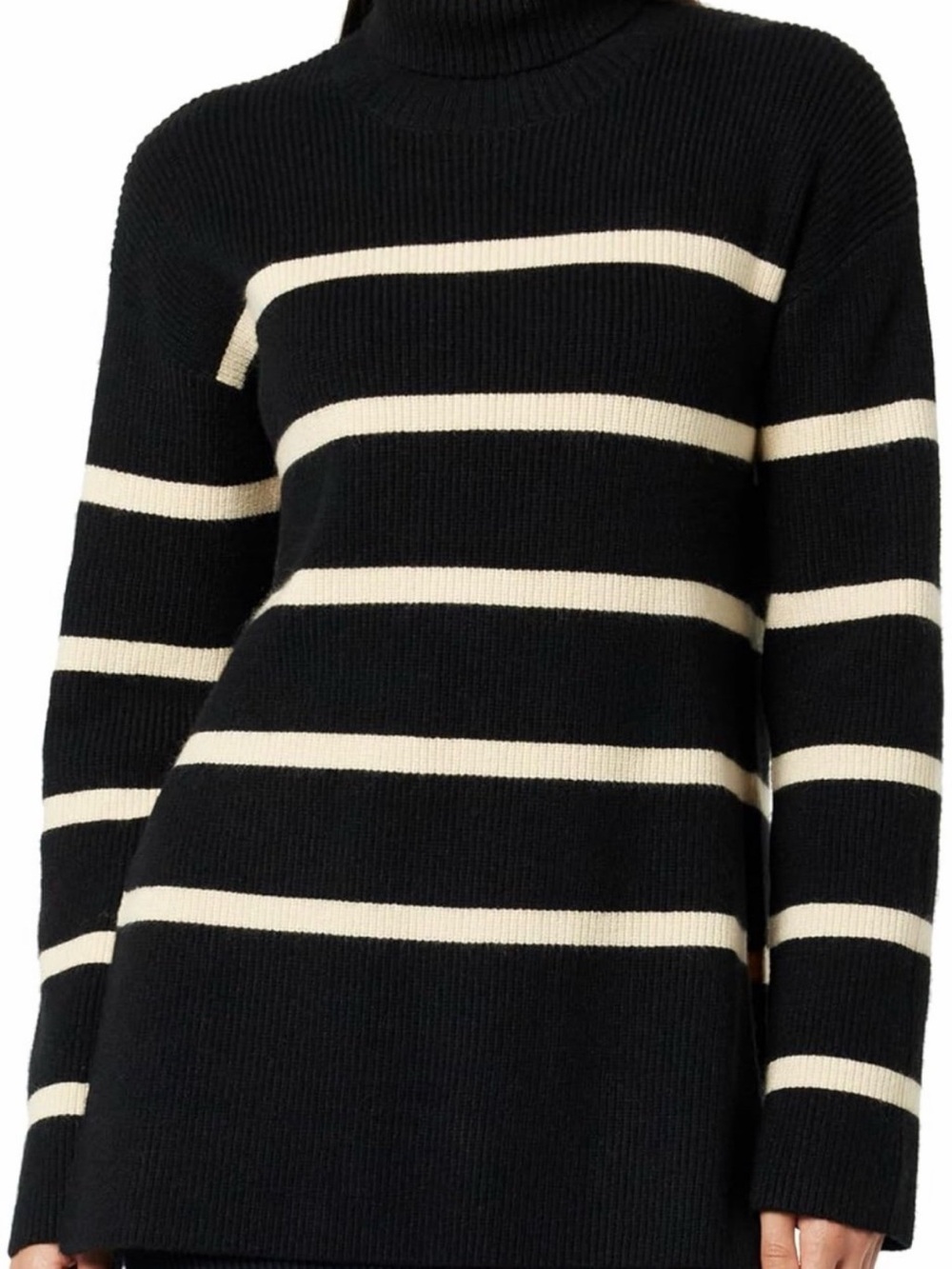 Striped Ribbed Turtleneck Sweater in Black & Cream Small NWT